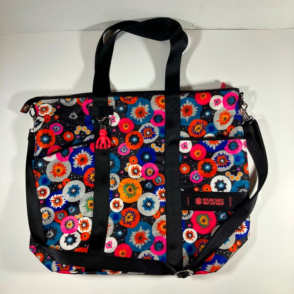 Kipling Large Floral Tote/Shoulder Bag, Barely Used-Super Clean! With Keychain.